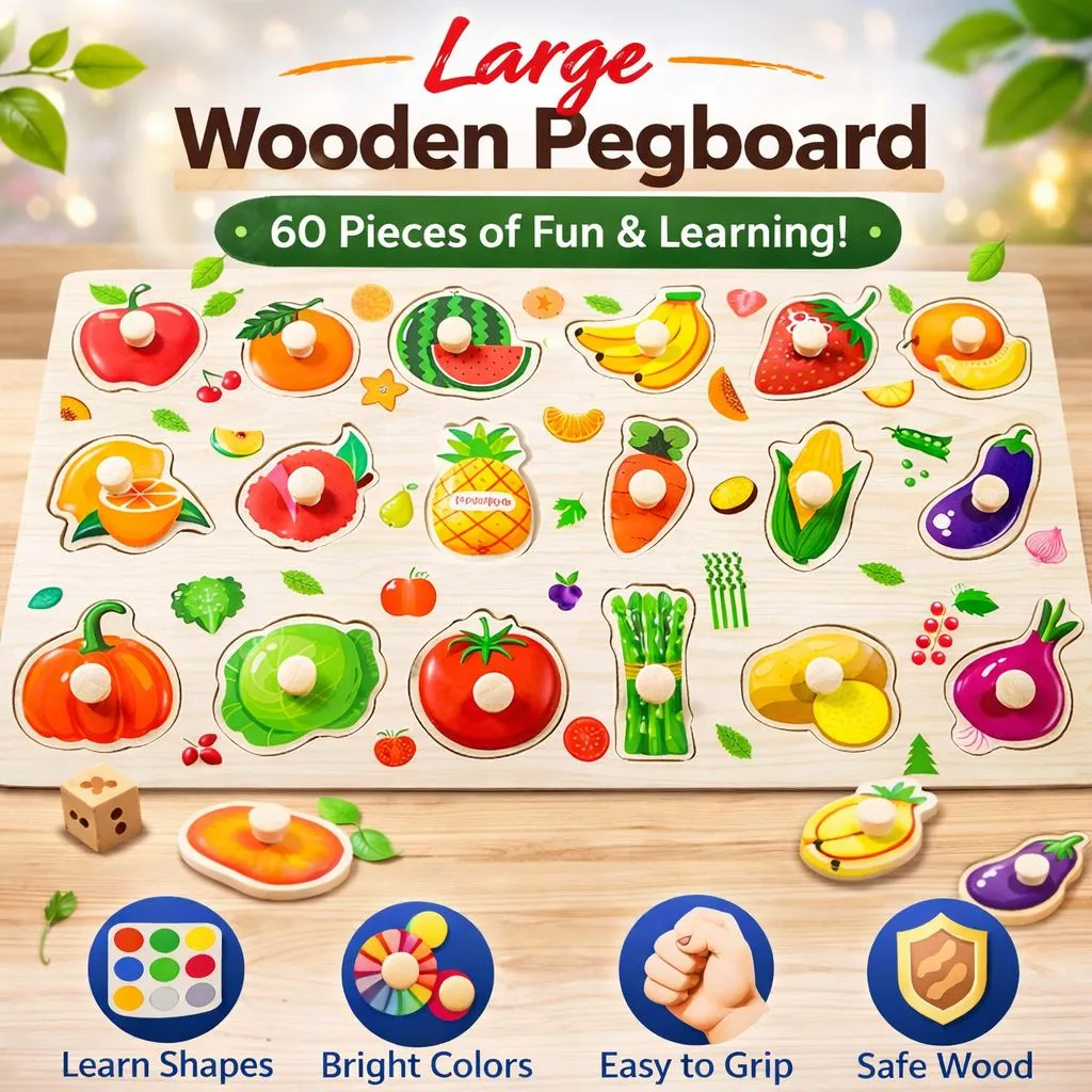 Educational wooden puzzle with fruit shapes