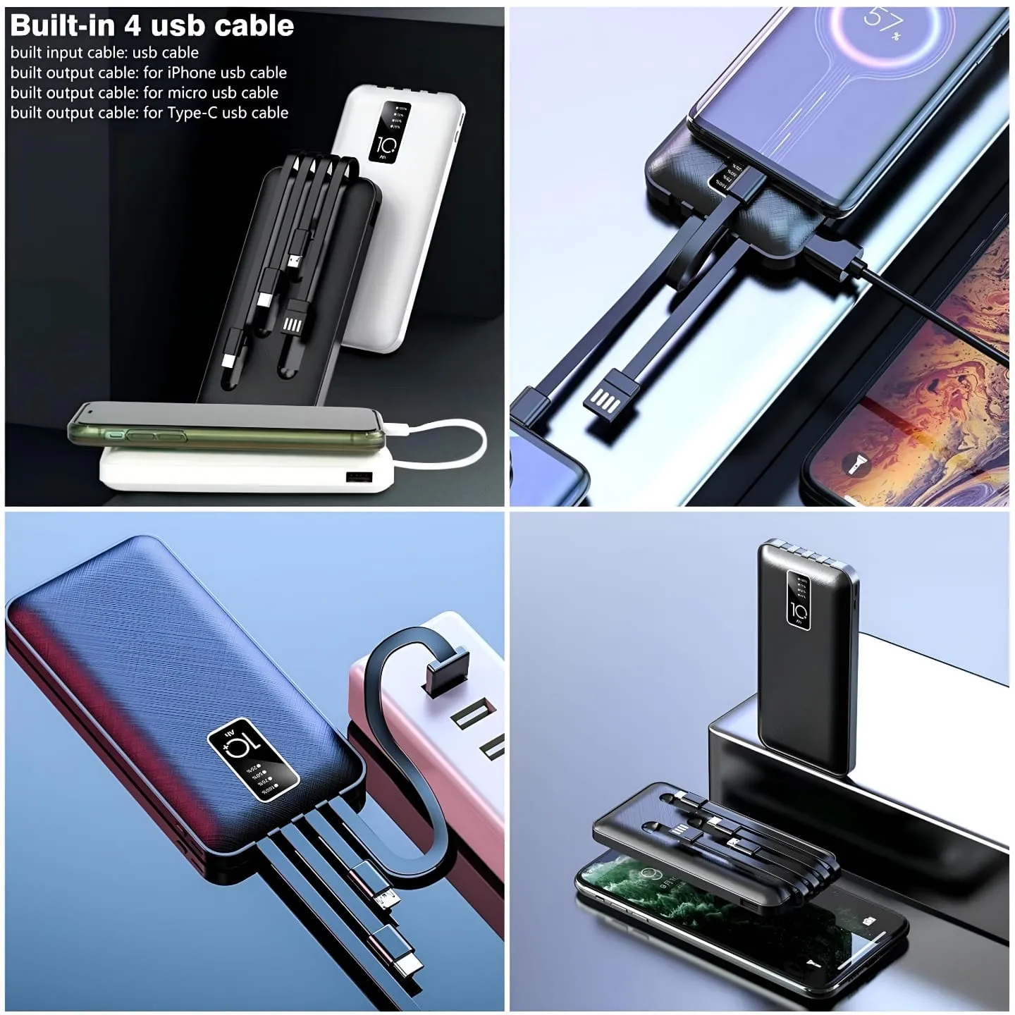 Power bank with built-in charging cables
