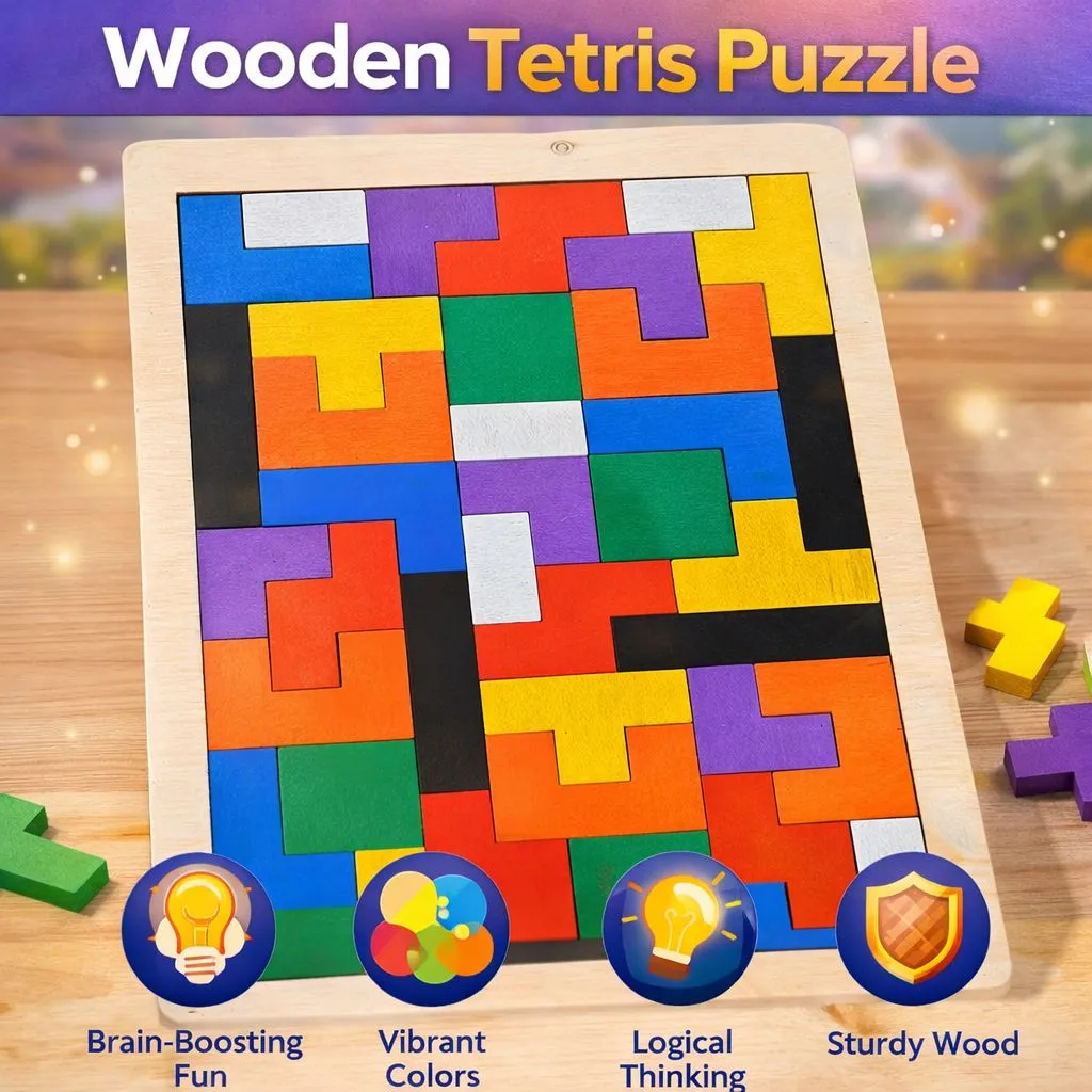 Colorful wooden Tetris block puzzle
